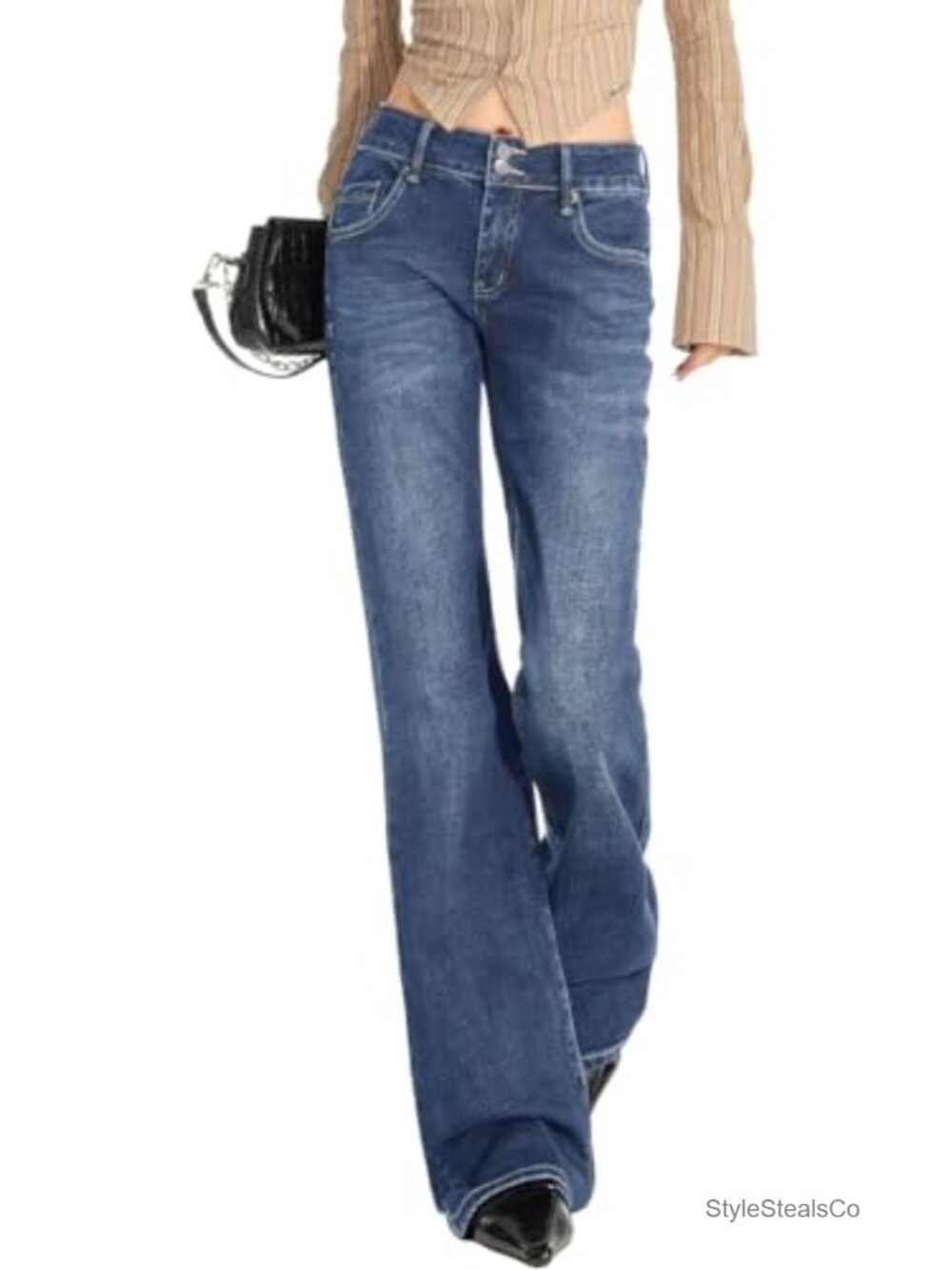 Women's Low Rise Flare Jeans Stretch Denim Bell Bottom Y2K Style
